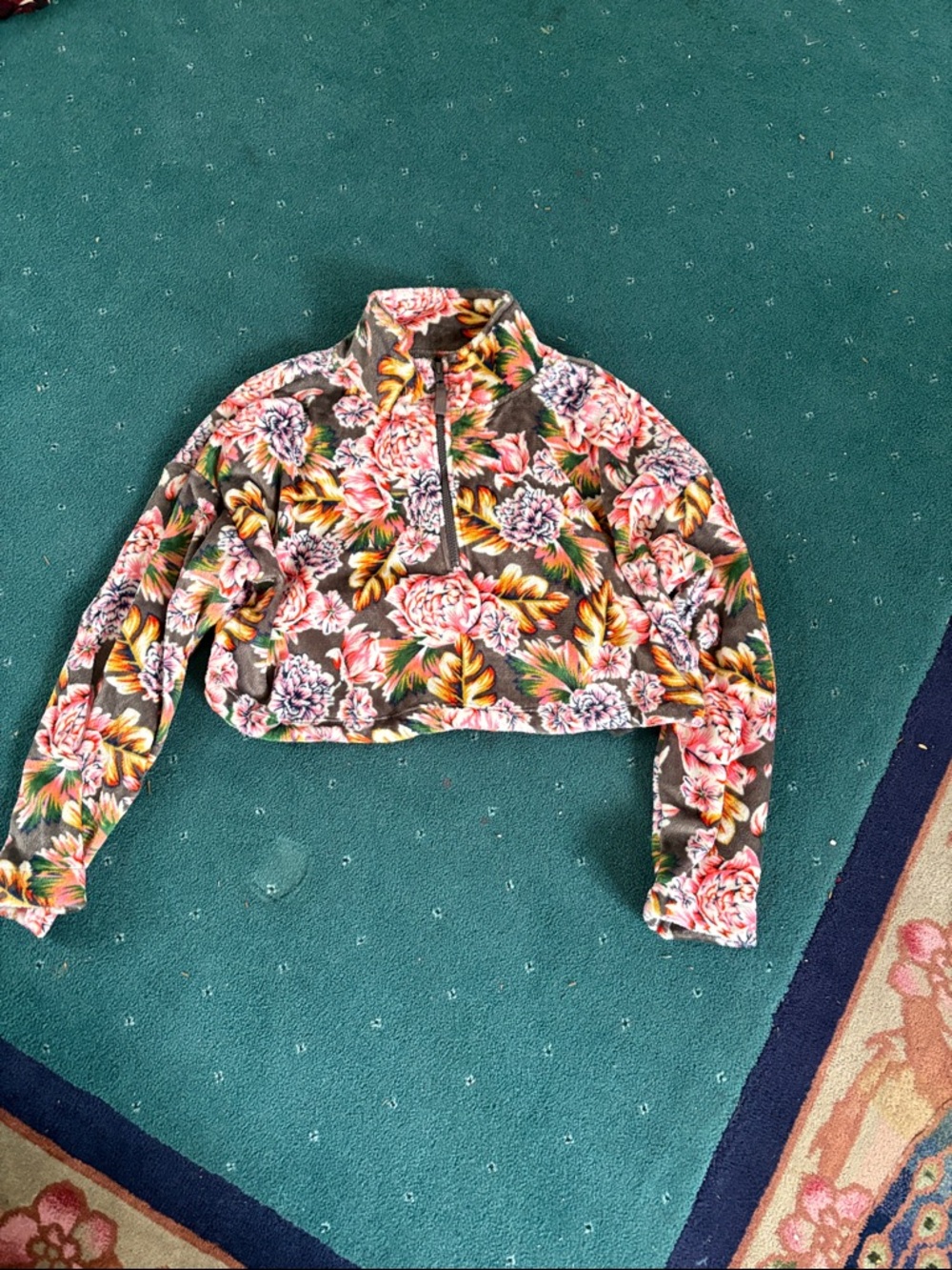 Urban Outfitters Floral Cropped Quarter-Zip